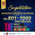UNIVERSITI MALAYSIA KELANTAN RANKING 801-1000 ON THE IMPACT RANKING